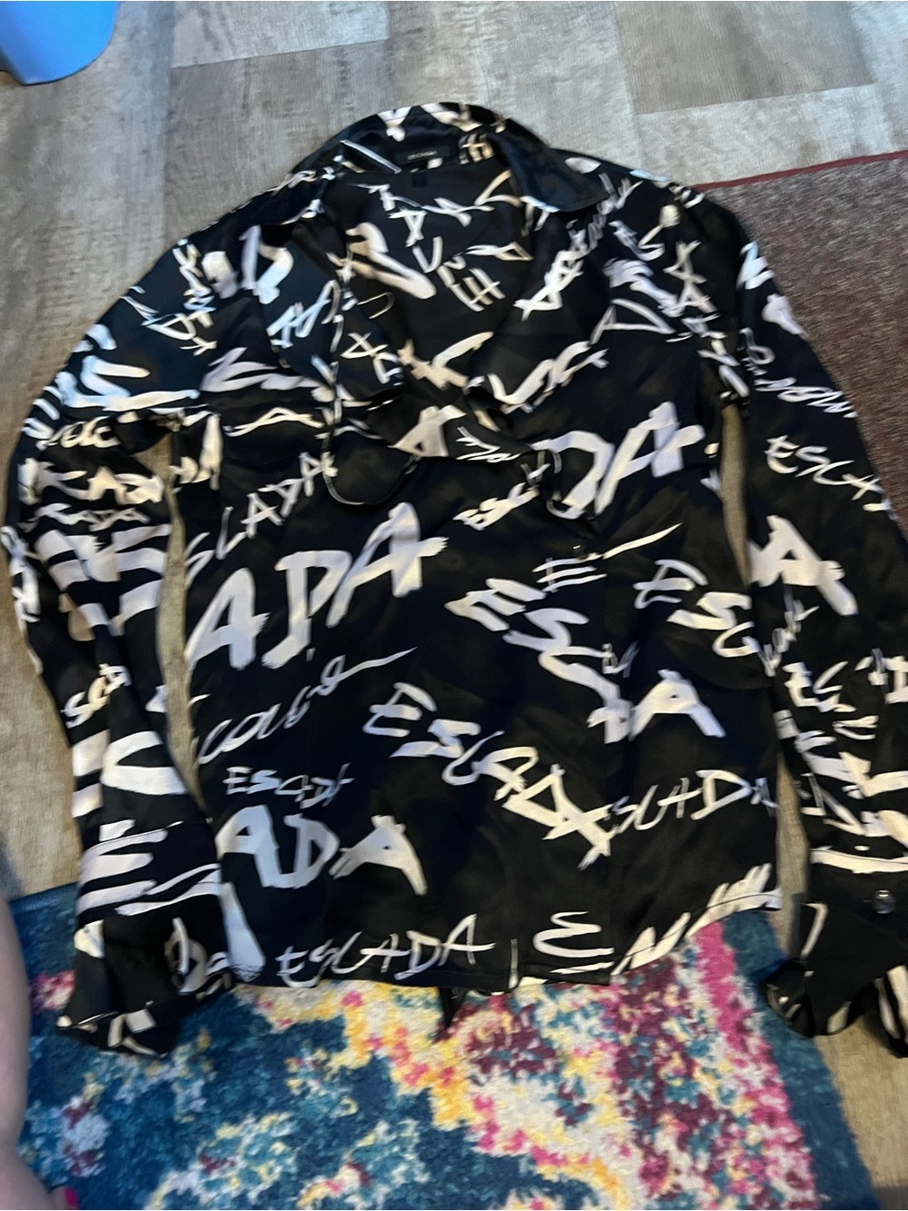 Escada Black and White Graffiti Print blouse